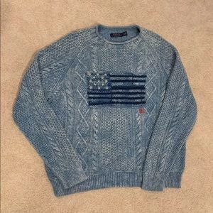 Polo Ralph Lauren blue knit American flag sweater